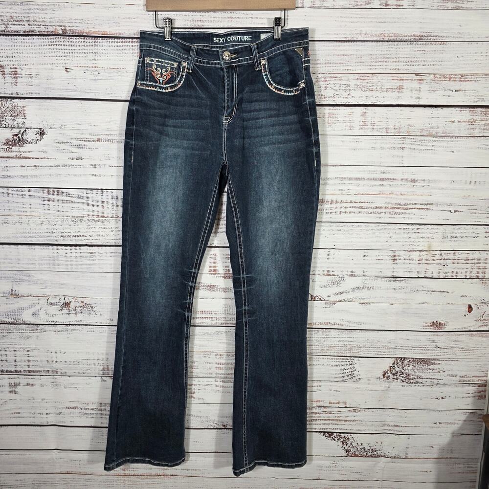 Sexy Couture Jeans Women's 17 Bootcut Y2K Embroidered Blin West Dark Wash